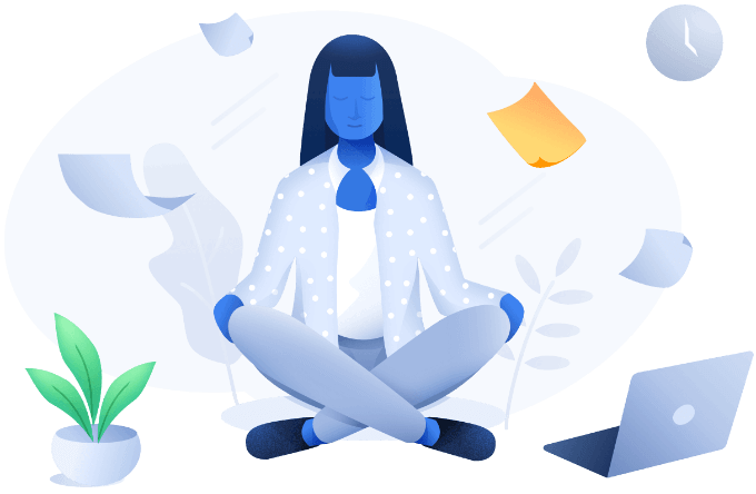 Peaceful operator in a yoga pose as work around them is being automated.